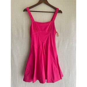 Anthropologie Pink Rose Fit and Flare Mini Dress Sleeveless Contrast Stitch XS